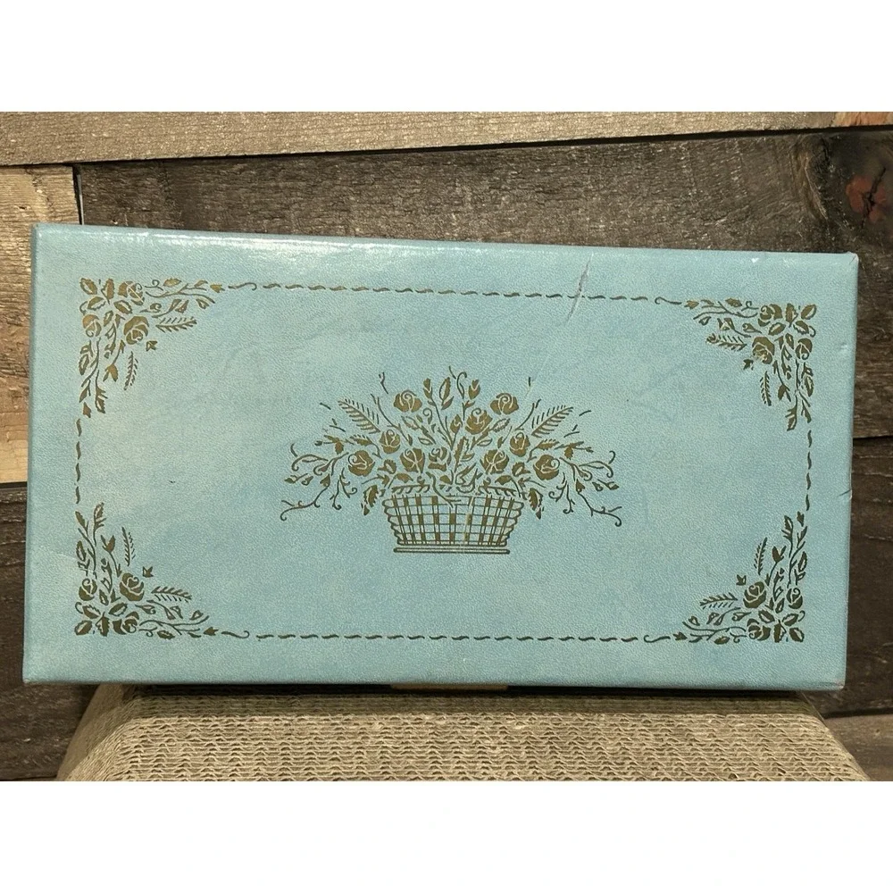 Vintage MCM Hinged 2 Tier Locking Jewelry Box Blue w/Blue Velvet Lining *No‎ Key